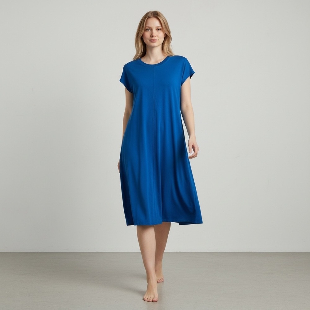 UNIVERSAL STANDARD Blue Knit‎ Dress Sz 12 14 Short Sleeve Pockets Casual Travel